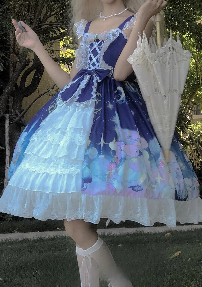 Sweet Dark Blue Puffy Lolita Jsk Dress