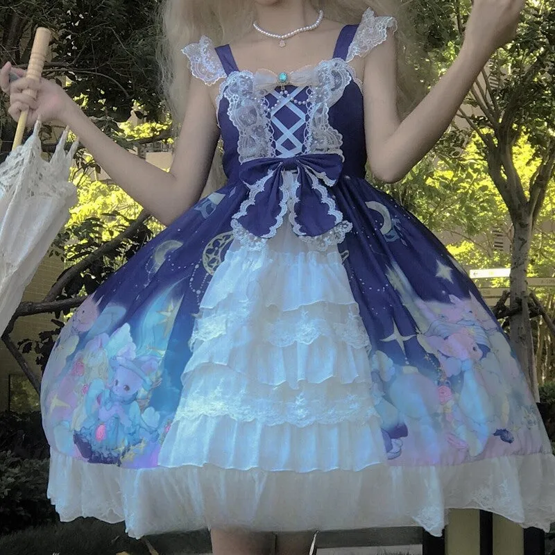 Sweet Dark Blue Puffy Lolita Jsk Dress