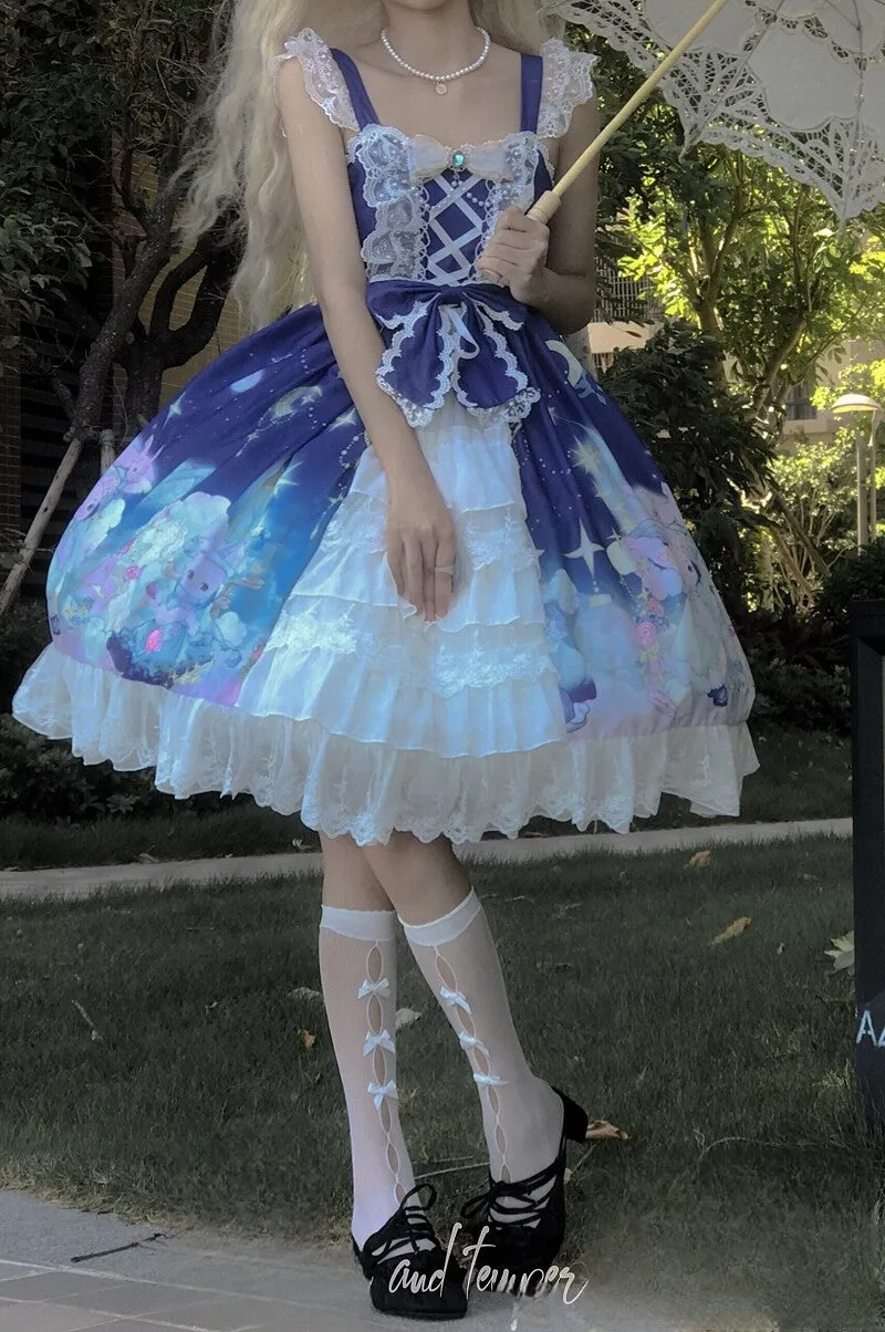 Sweet Dark Blue Puffy Lolita Jsk Dress