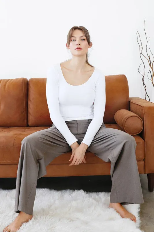 white long sleeve ribbed top