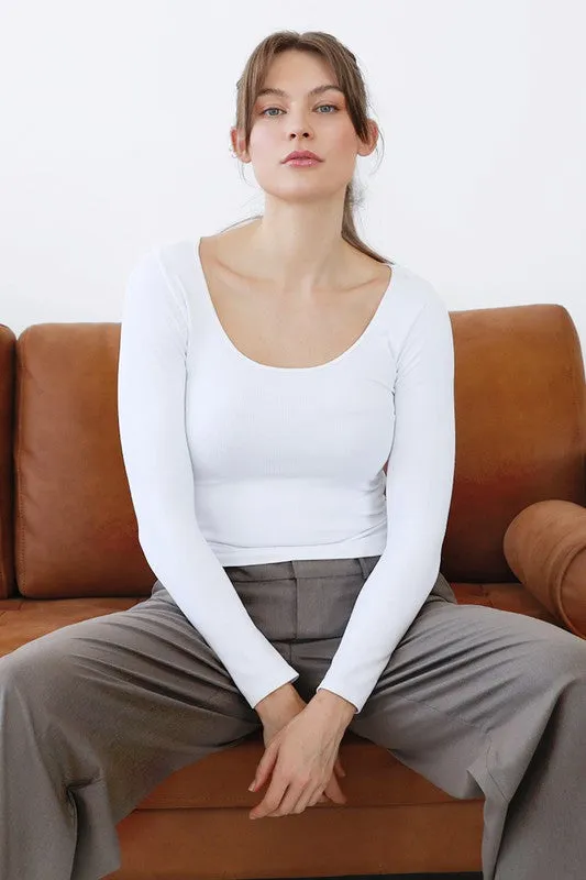 white long sleeve ribbed top